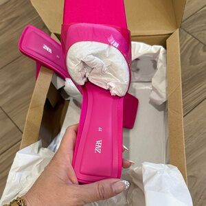 Zara Fuchsia Square-Toe Slide Sandals